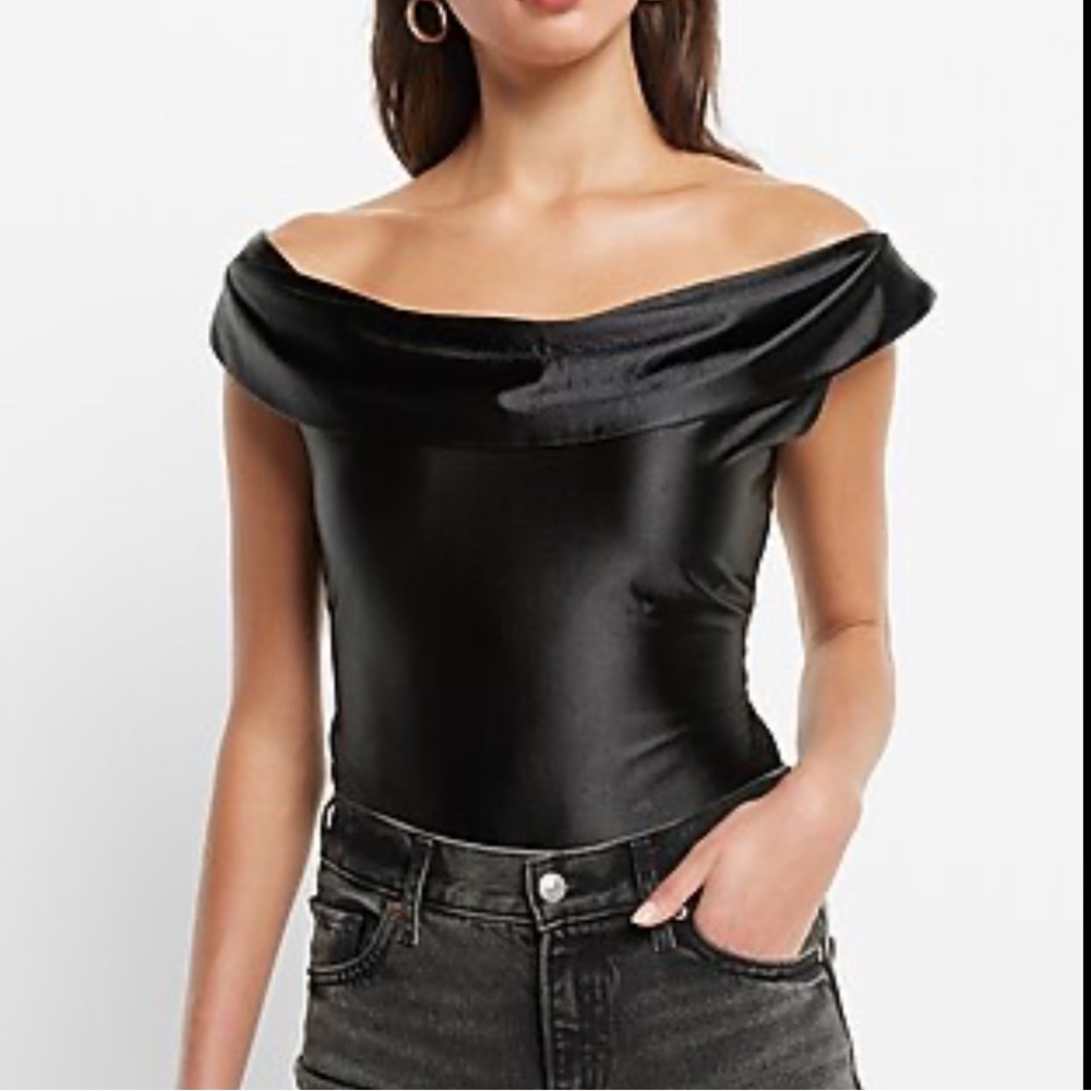 B#004 {NWT} $64 EXPRESS Satin Off The Shoulder Thong Bodysuit